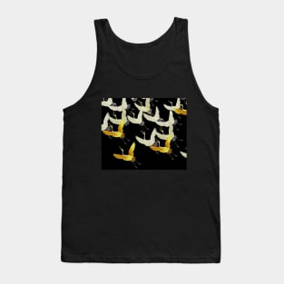 GOLD YELLOW WHITE FLYING CRANES IN BLACK Japanese Pattern Tank Top